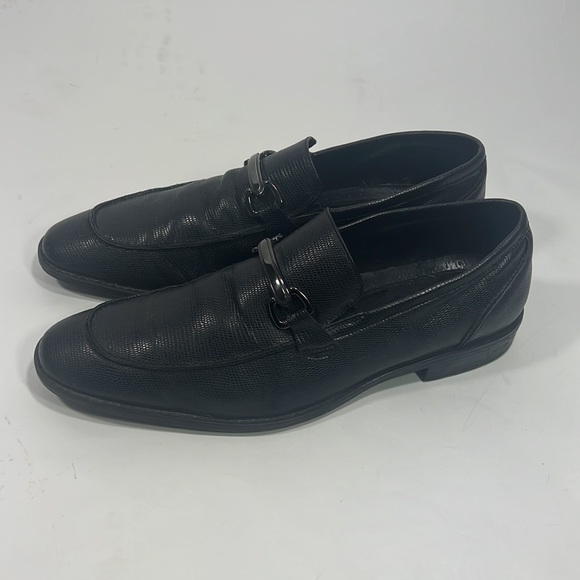 Mens 10.5 Black Pressed Leather Dress Loafers - Picture 2 of 5
